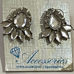 Accessories Clear & Silver Flower Petal Tone Pierced Earrings